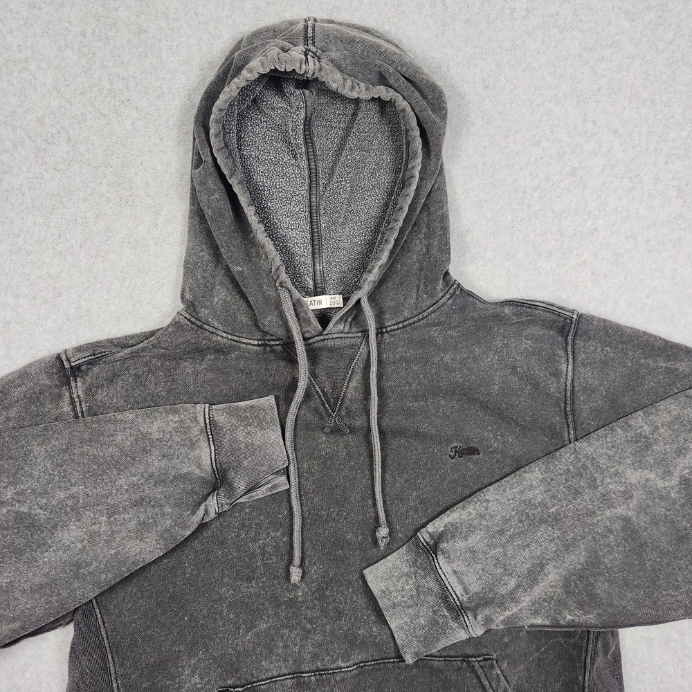 Katin Hoodie Mens Small Black Gray Pullover Drawstrings Marbled Faded Distressed